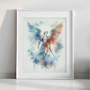 Archangel Saint Michael Painting | The Celestial Defender | Modern Bible Wall Art Print Christian Artwork Digital Printable Download #230