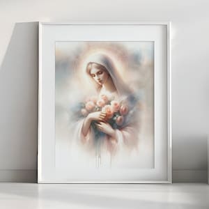 Blessed Virgin Mary Watercolor art, digital print, catholic printable, christian, Mary our Mother | DIGITAL DOWNLOAD #248