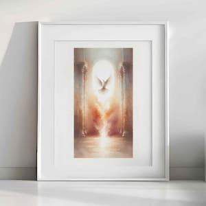 Ascending Dove - Holy Spirit Watercolor, Ethereal Sunrise/Sunset Hues | Jesus Art, Bible Wall Art | Digital Download #190
