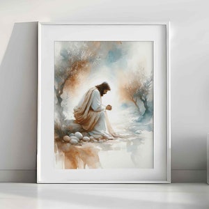 Jesus Praying, Digital Download Jesus Portrait, Jesus Painting, Jesus Print, Jesus Art, Jesus Wall Art, Christian Wall Art #246