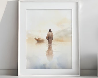 Jesus Christ Walking on Water Oil Painting Christian Artwork Bible ...