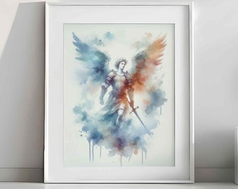 Archangel Saint Michael Painting | The Celestial Defender | Modern Bible Wall Art Print Christian Artwork Digital Printable Download #230