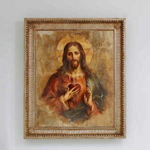 Sacred Heart of Jesus - Traditional Christian Iconography Digital Art, Rustic Divine Light Canvas Print - DIGITAL DOWNLOAD #297