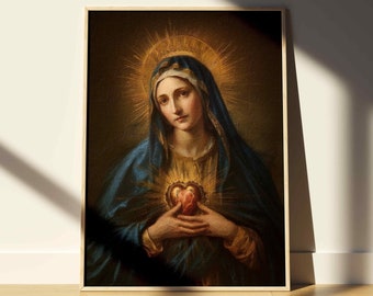 Immaculate Heart of the Virgin Mary | Mother Mary Painting | Catholic Wall Art Print | Lady of Grace | DIGITAL DOWNLOAD #289