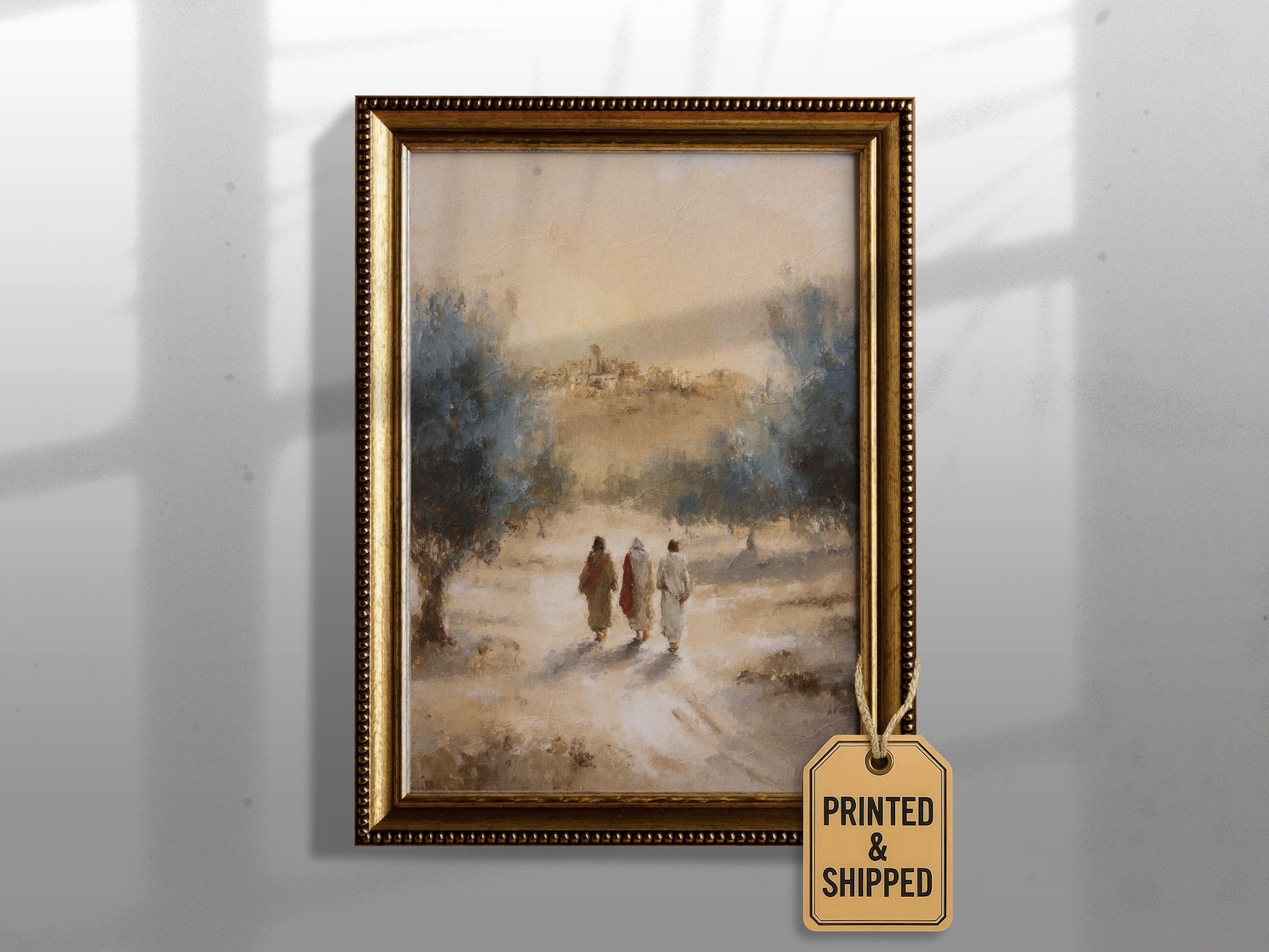 The Road to Emmaus | Jesus with Disciples Oil Painting | Christian Wall Art | Faith and Light Home Decor 490 - 45x60 cm / 18x24″, Print Only Poster