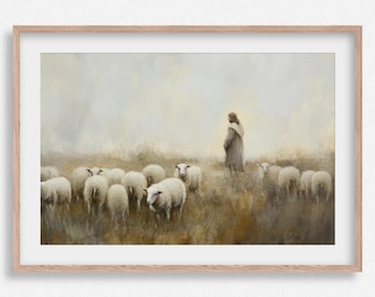 善き羊飼いのアートプリント：イエス・キリストと羊 - Etsy 日本