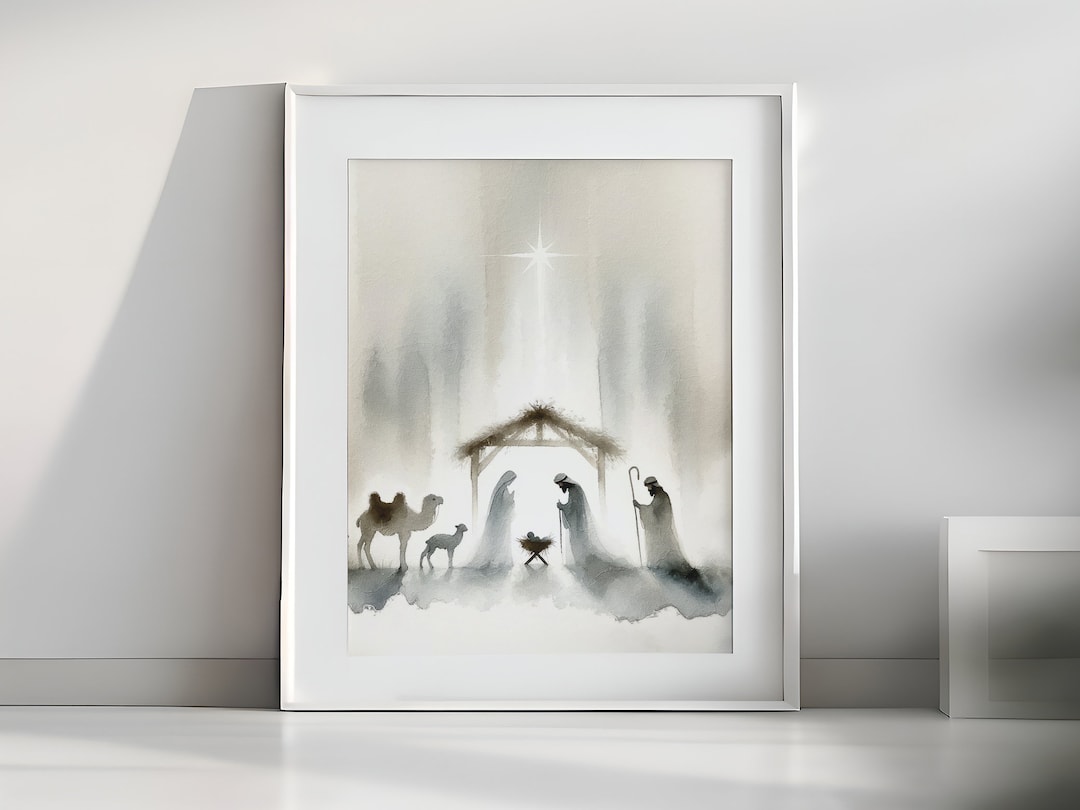 Minimalist Nativity Scene Art, Christmas Jesus Digital Download