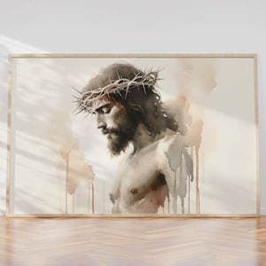 Jesus of Nazareth with the Crown of Thorns - Christ Portrait, Jesus Portrait Christian Wall Art Digital Art Print | Digital Download #275