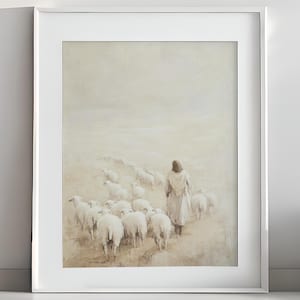 Jesus The Good Shepherd Wall Art, Jesus Leaves the 99, Christian Home Decor, Faith inspired, Biblical Bible Verse Art, Digital Download #337