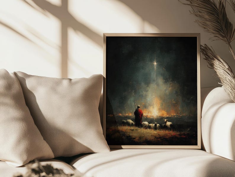 Shepherd In Robe Angel Appearing to Shepherds Painting | Bethlehem Night Light ...
