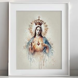 Immaculate Heart of Mary, Sacred Heart of Mary, Our Lady, Mother Mary Painting, Catholic Art, Lady of Grace, DIGITAL DOWNLOAD #326