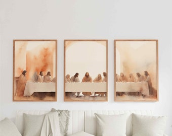 Set Of 3 Scenic Depiction of The Last Supper | Digital Download | Jesus Art, Bible Wall Art, Christian Faith, Oil Painting #34s3