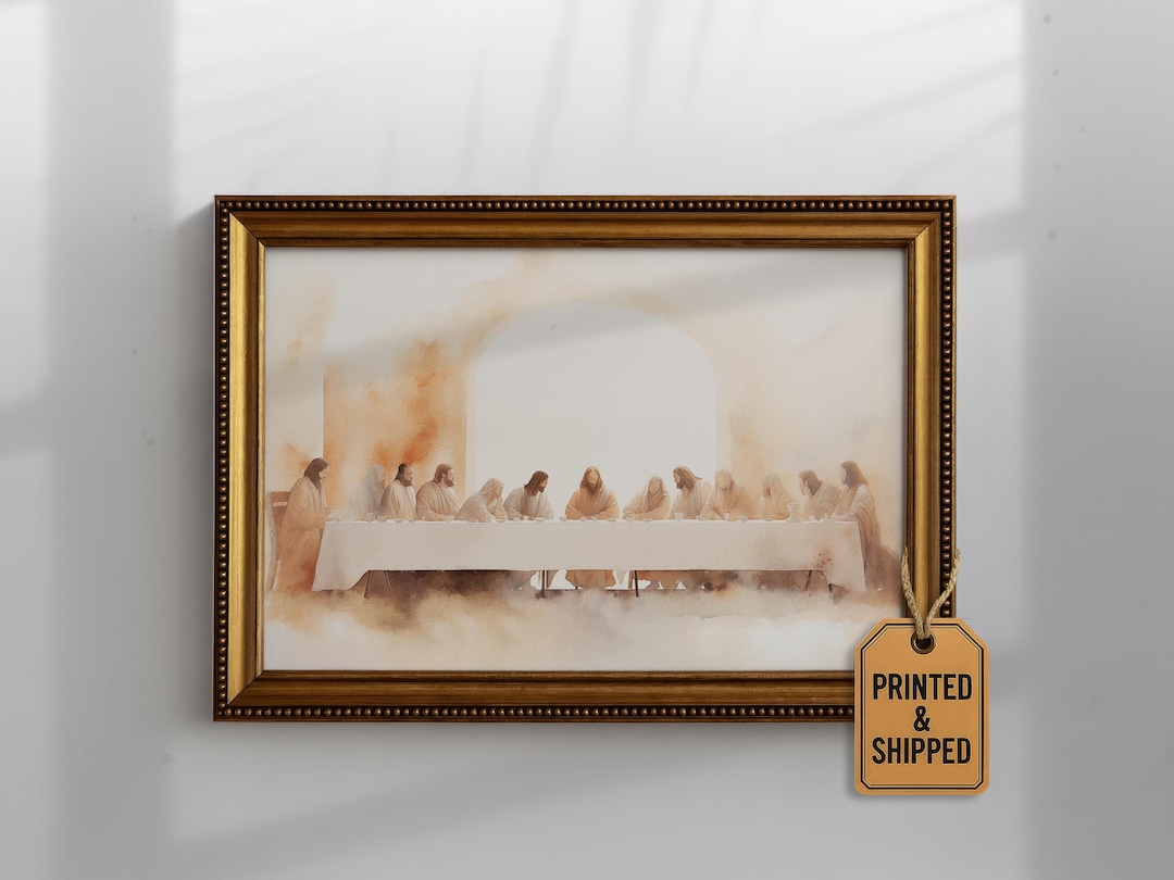 The Last Supper Watercolor Wall Art – Jesus and Apostles Painting ...