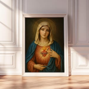 Immaculate Heart of Mary | Mother Mary Painting | Catholic Wall Art Print | Lady of Grace | DIGITAL DOWNLOAD #428