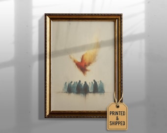 Pentecost Holy Spirit | Flame of God Watercolor | Apostles in Prayer | Christian Wall Art 498