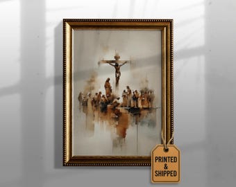 Kruisiging van Christus schilderij | Jezus aan het kruis | Christelijke muurkunst op Goede Vrijdag | Katholiek geloofsdecor 550
