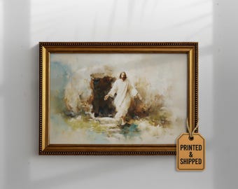 Risen Christ Resurrection Art | Jesus Empty Tomb Painting | Easter Christian Wall Art | Catholic Faith Home Decor 546