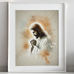 Jesus Praying, Digital Download Jesus Portrait, Jesus Painting, Jesus Print, Jesus Art, Jesus Wall Art, Christian Wall Art #312