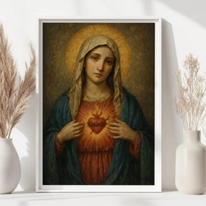 Imaculado Coração de Maria | Pintura da Mãe Maria | Impressão de parede católica | Senhora da Graça | DOWNLOAD DIGITAL #410
