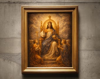 Christ the King Wall Art, Baroque Catholic Canvas Print, Antique Oil Painting Texture, Museum Style Religious Decor 645