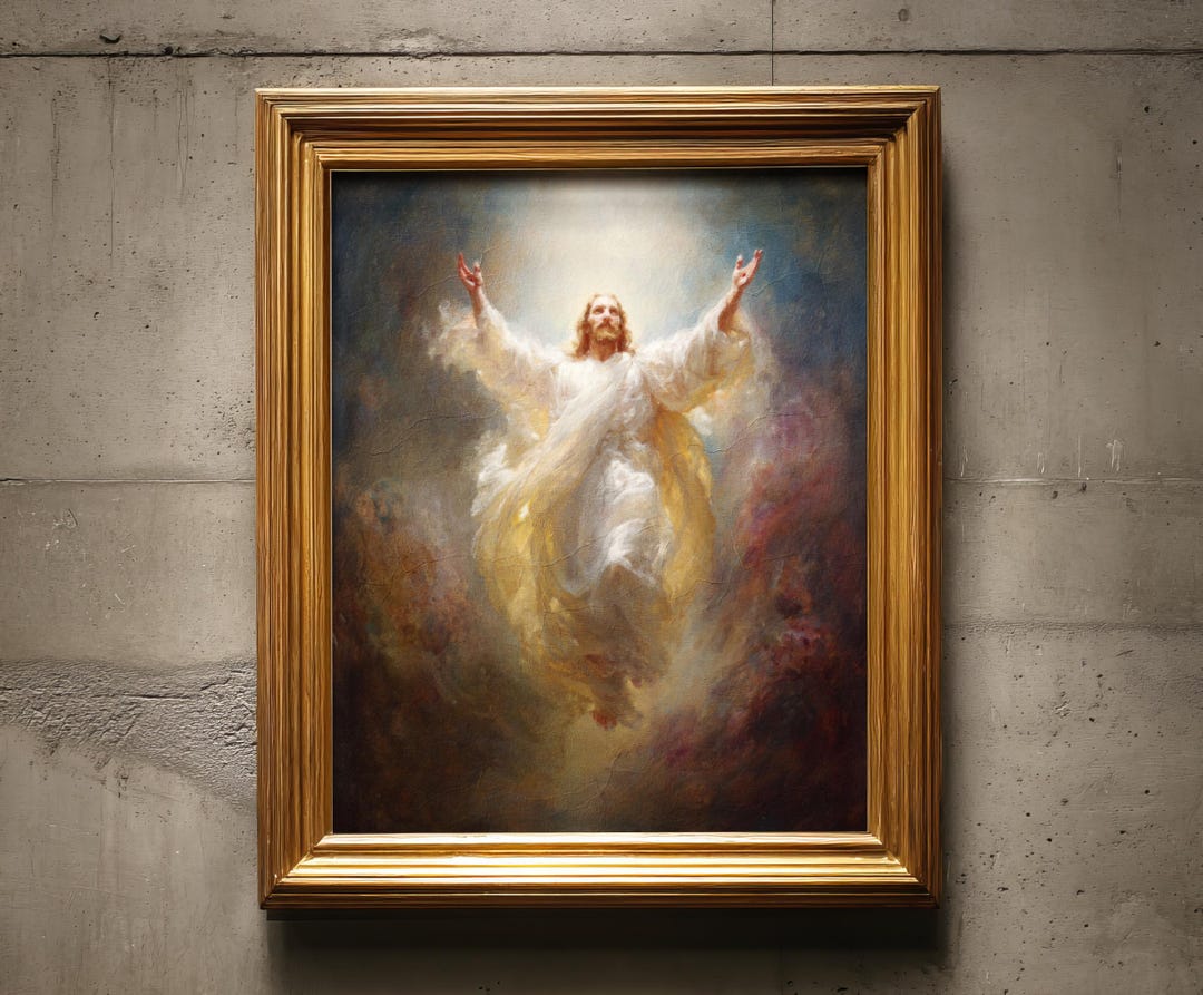 Jesus Rising Abstract Painting Ascension of Jesus Christ Art Print | Risen Christ Catholic Wall Art ...