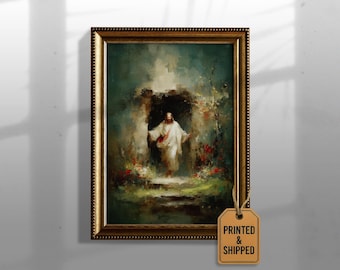Resurrection of Christ Wall Art | Risen Jesus Easter Painting | Empty Tomb Christian Artwork | Catholic Faith Home Decor 545