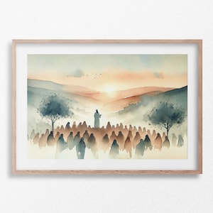 The Sermon on the Mount - Wall Art Poster Holy Bible Art Birthday Gift Watercolor Christian Print Trendy Living Room Home Decor Digital #212