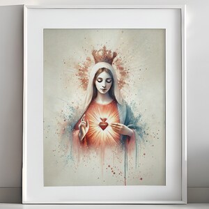 Immaculate Heart of Mary, Sacred Heart of Mary, Our Lady, Mother Mary Painting, Catholic Art, Lady of Grace, DIGITAL DOWNLOAD #324