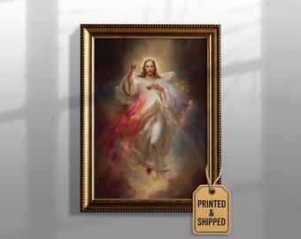 Divine Mercy Jesus Painting | Sacred Heart of Jesus Wall Art | Catholic Religious Canvas Print