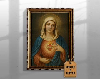 Immaculate Heart of Mary Wall Art – Catholic Watercolor Painting | Virgin Mary Sacred Heart Canvas | Christian Home Decor 426