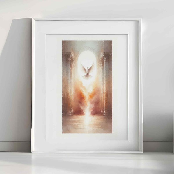 Ascending Dove - Holy Spirit Watercolor, Ethereal Sunrise/Sunset Hues | Jesus Art, Bible Wall Art | Digital Download #190