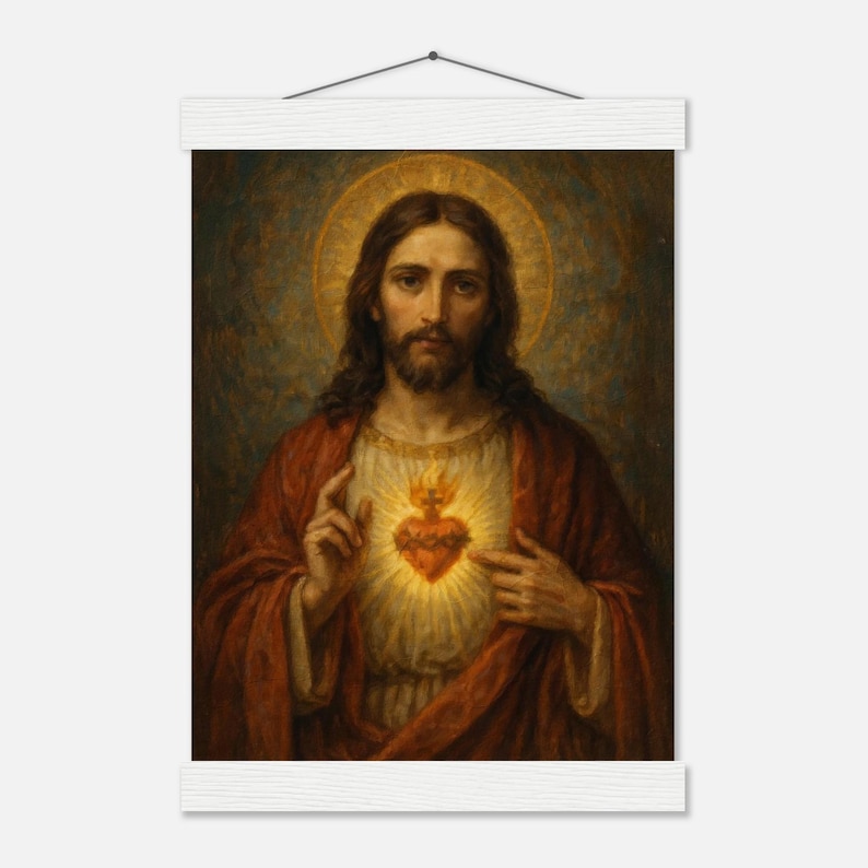 Sacred Heart of Jesus Art – Catholic Wall Decor | Jesus Christ Canvas Print | Christian Faith Painting | Religious Home Gift image 3