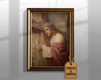 Jesus bär korset – Katolsk väggkonst, målning av korsvägen, kristen troskonst 565