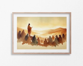 Impressão do Sermão da Montanha: aquarela cristã abstrata (download digital)