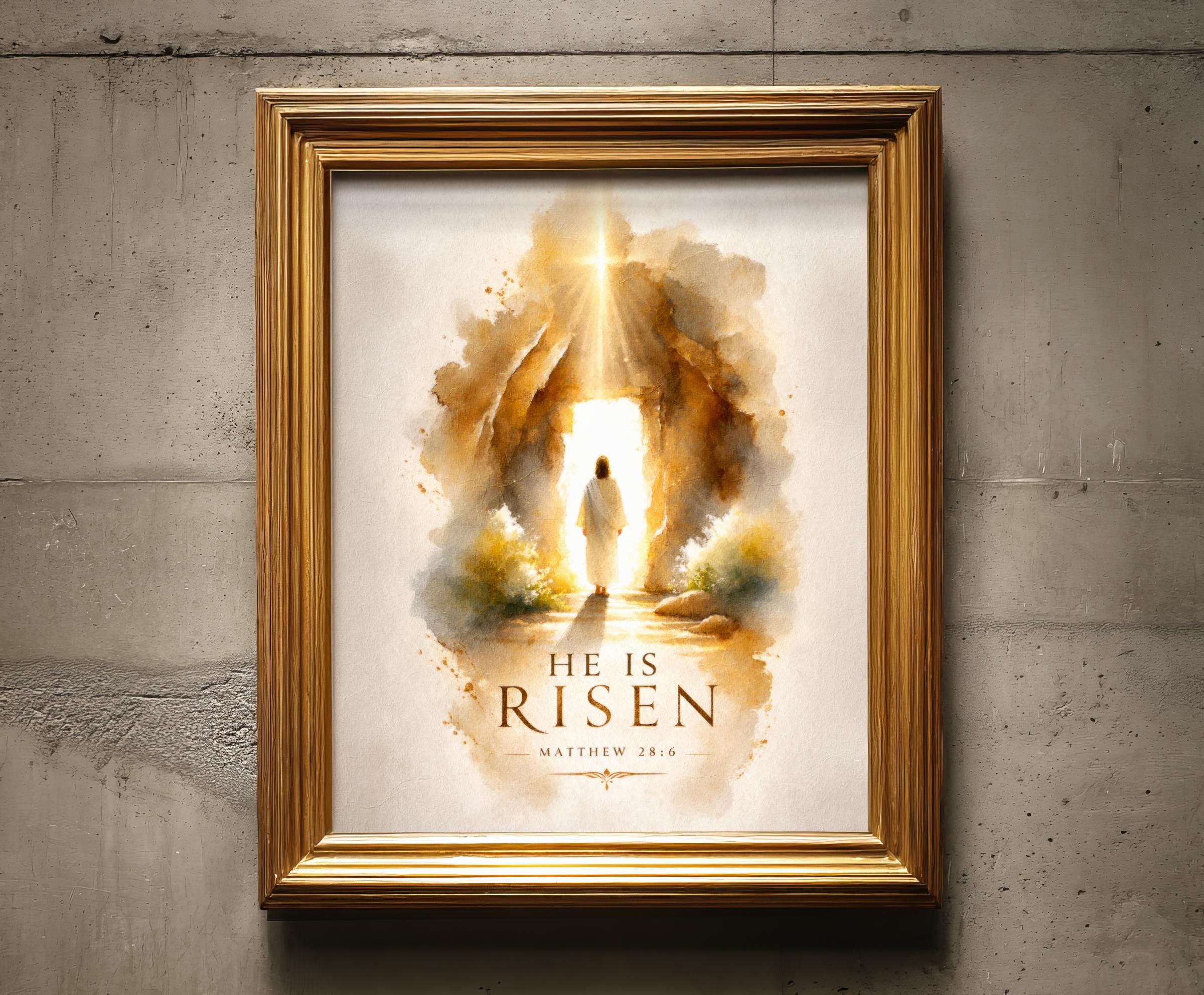 He is Risen Matthew 28:6 Art Print | Watercolor Risen Christ Tomb ...