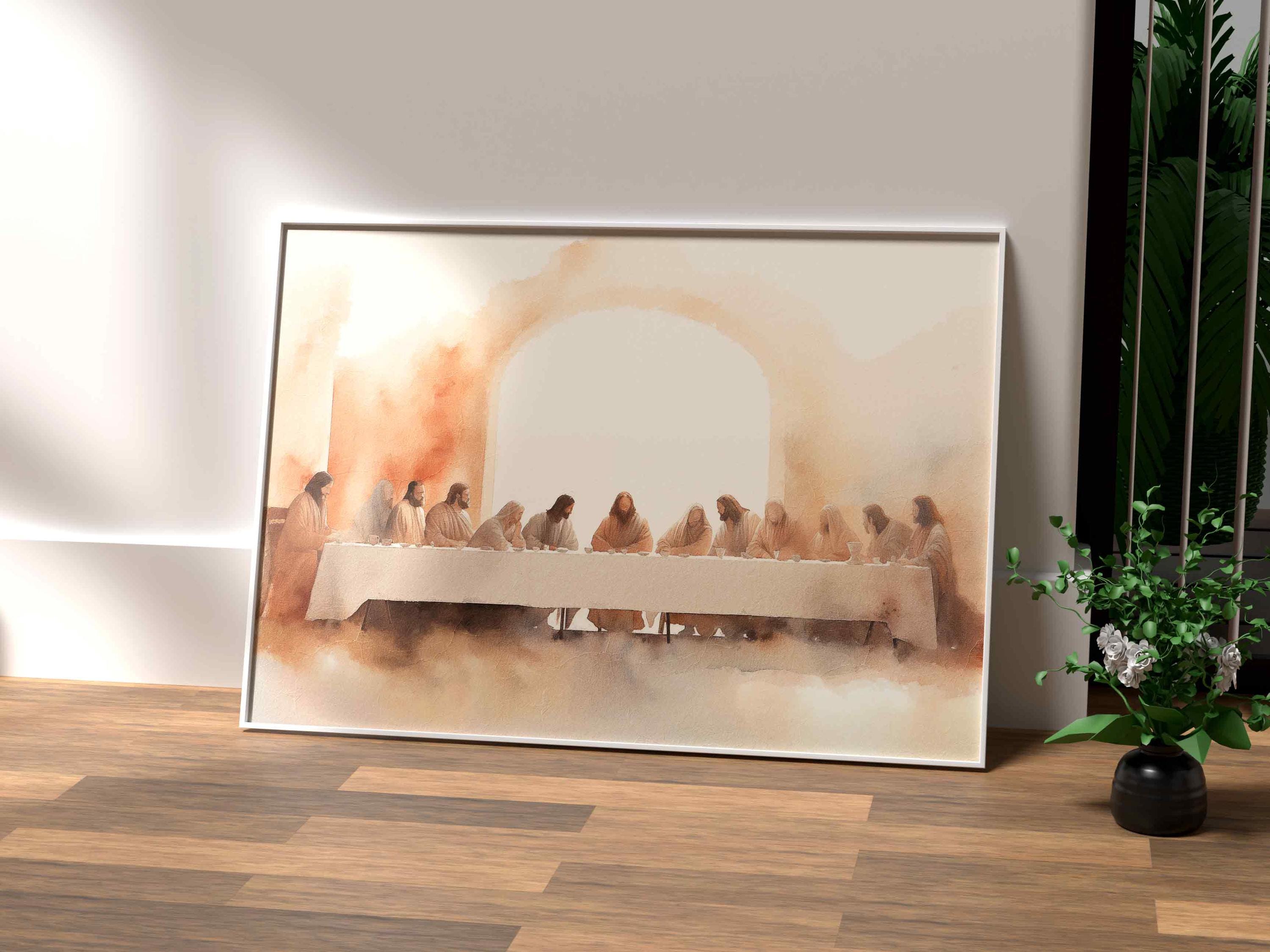 The Last Supper Watercolor Wall Art – Jesus and Apostles Painting ...