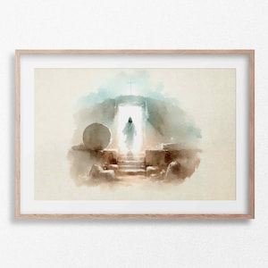 Il est ressuscité, IMPRESSION NUMÉRIQUE, Tombeau vide, Art mural, Impression de Jésus, Art de Jésus, Pâques, Résurrection, Calvaire, Il est vivant, Impression biblique #199