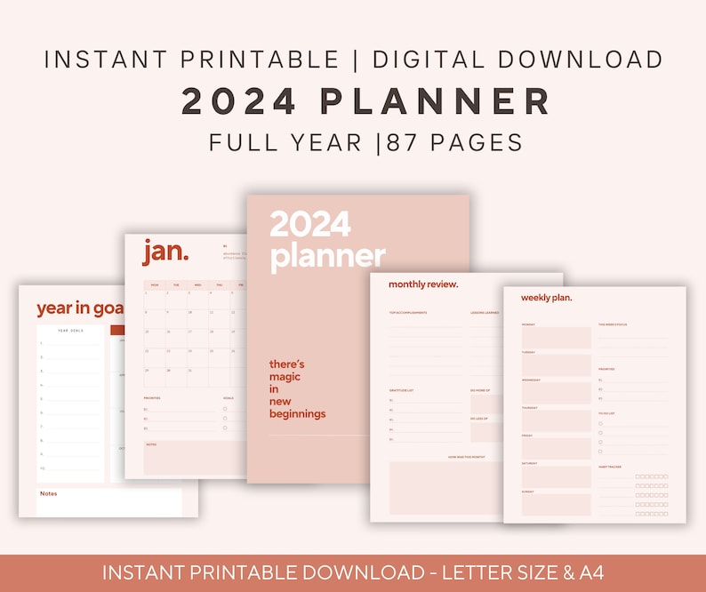 2024 Digital Planner Printable, Goodnotes Planner, Daily Weekly