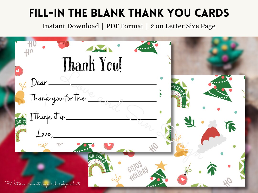 Kids Fill in Thank You Notes | Kids Christmas Thank You Cards ...