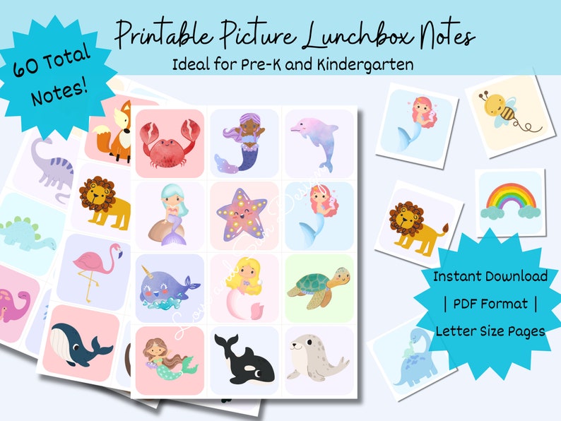 60 printable preschool lunch box notes cute animal cards for kids