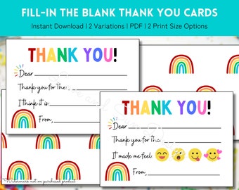 Kinderen vullen bedankbriefjes in Regenboog | Bedankkaarten voor kinderen | Afdrukbare bedankbriefjes | Kinderen vullen de lege bedankkaartjes in | Peuter bedankt