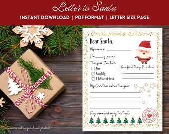 Letters to Santa | Printable Letter to Santa | Christmas Wish List | Dear Santa Letter | Kids Christmas List