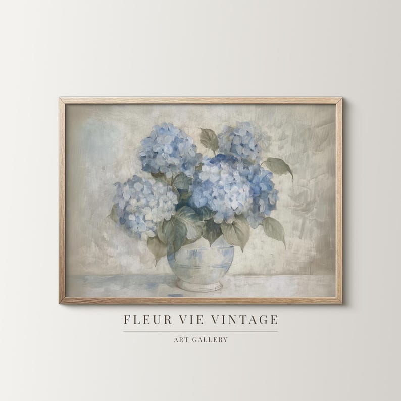 Muted Blue Hydrangea Printable Wall Art: Floral Painting Download for ...