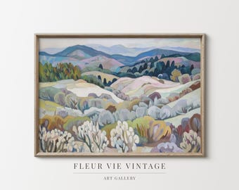 Digital Wildflower Meadow Art Print with Spring Landscape Colors