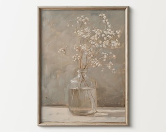 Muted Gypsophila Floral Still Life Painting - Printable Baby's Breath Wall Art Digital Download