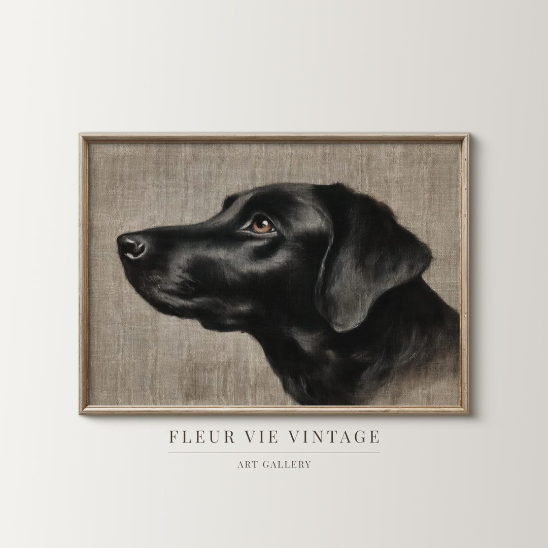 Vintage Black Dog Portrait Print, Rustic Farmhouse Wall Art Digital ...