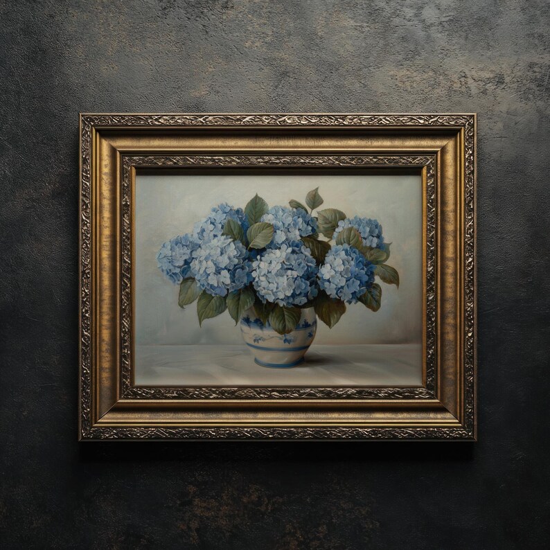 Muted Blue Hydrangea Floral Still Life Printable Wall Art | Digital ...
