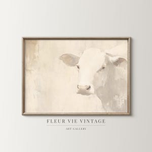 Pintura al óleo de vaca en tonos apagados para una decoración interior minimalista