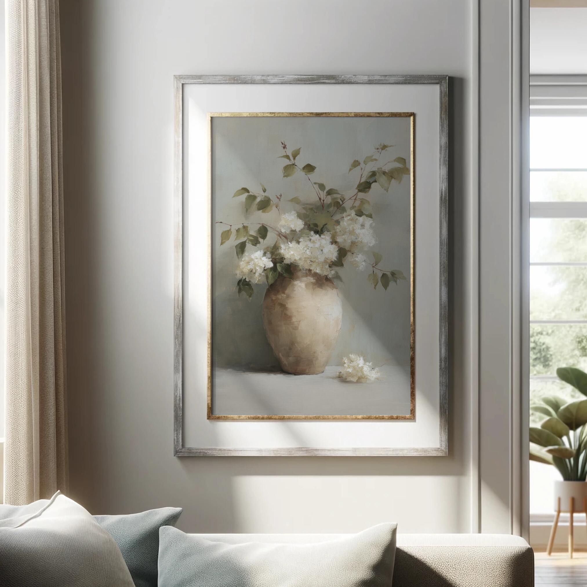 Hydrangeas in Vintage Vase Painting, RINTABLE Spring Flowers Wall Art ...