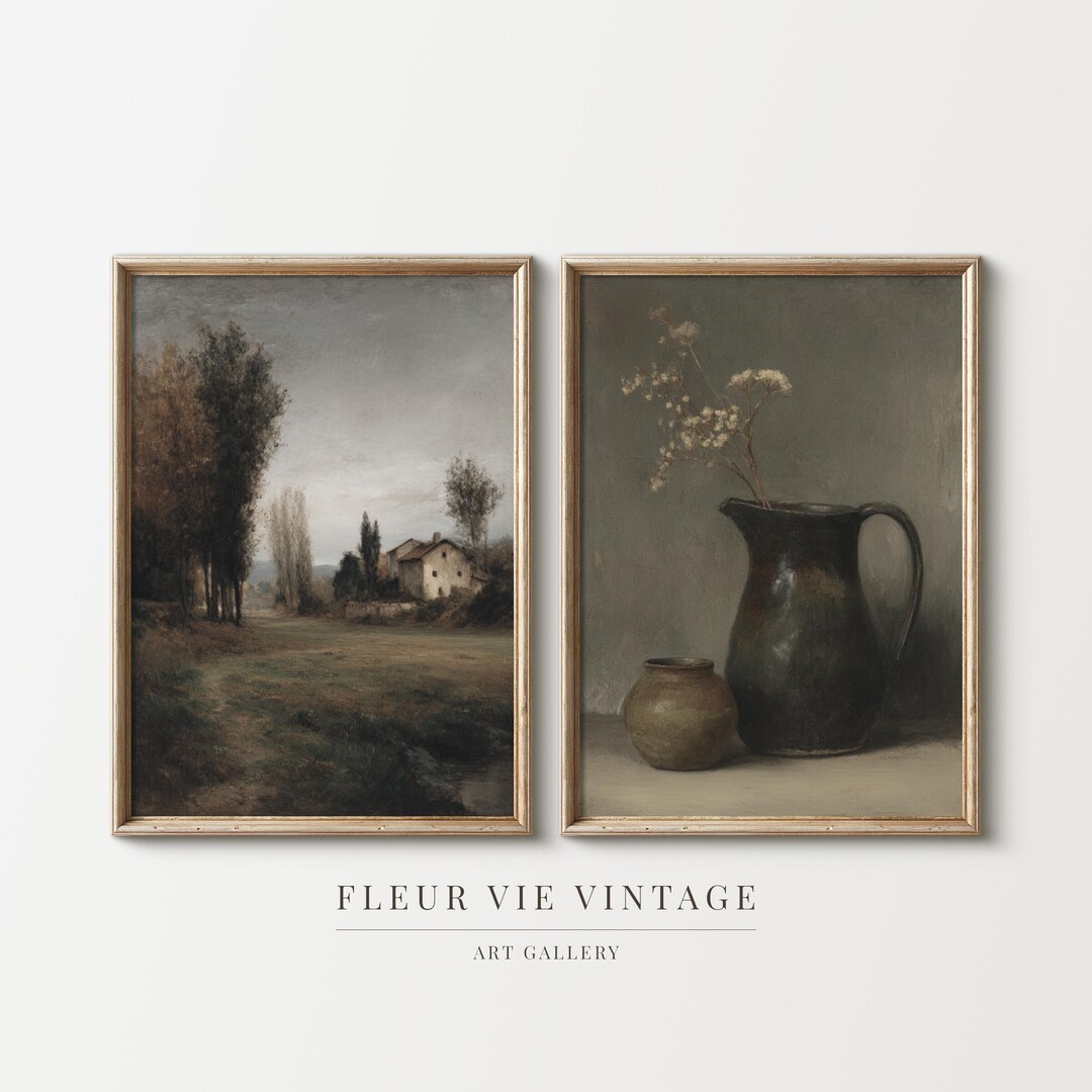 Rustic Farmhouse Wall Art Set of 2, Moody Country Landscape Print ...